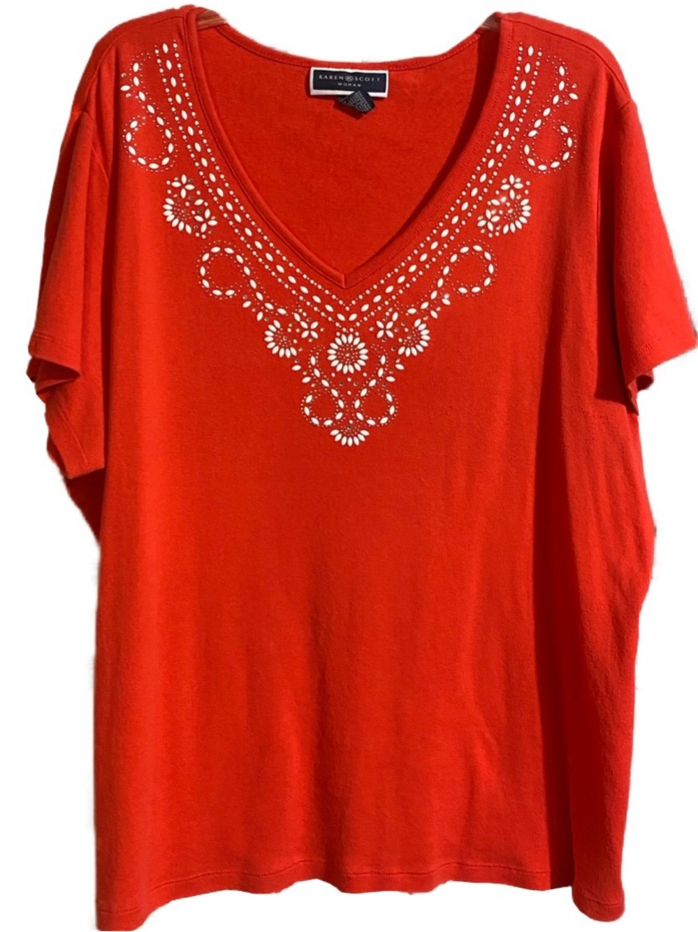 Like New! Women’s Karen Scott 2X Short Sleeve Tee Gorgeous Bead Embellishment